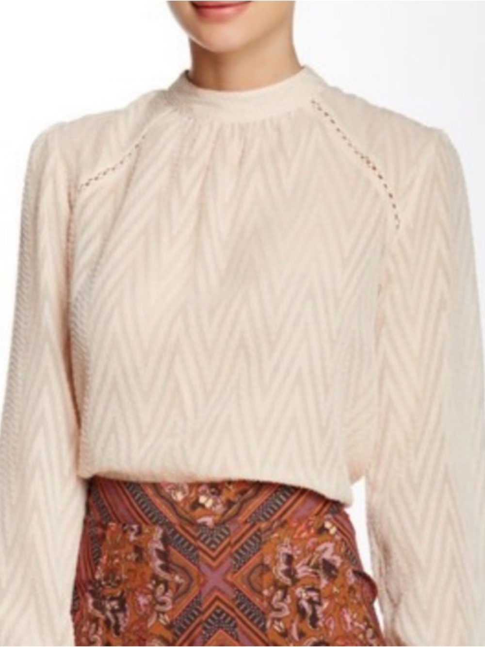 Free People Blush Textured Blouse Size M Sheer Boho Prairie Romantic Top